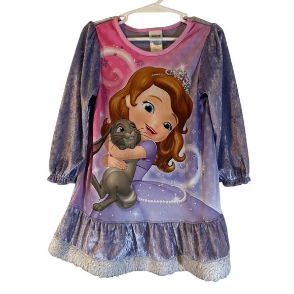 Disney Sophia The First Nightgown 4T Velvet Long Sleeves Clover Pink Purple Fun - Picture 1 of 6